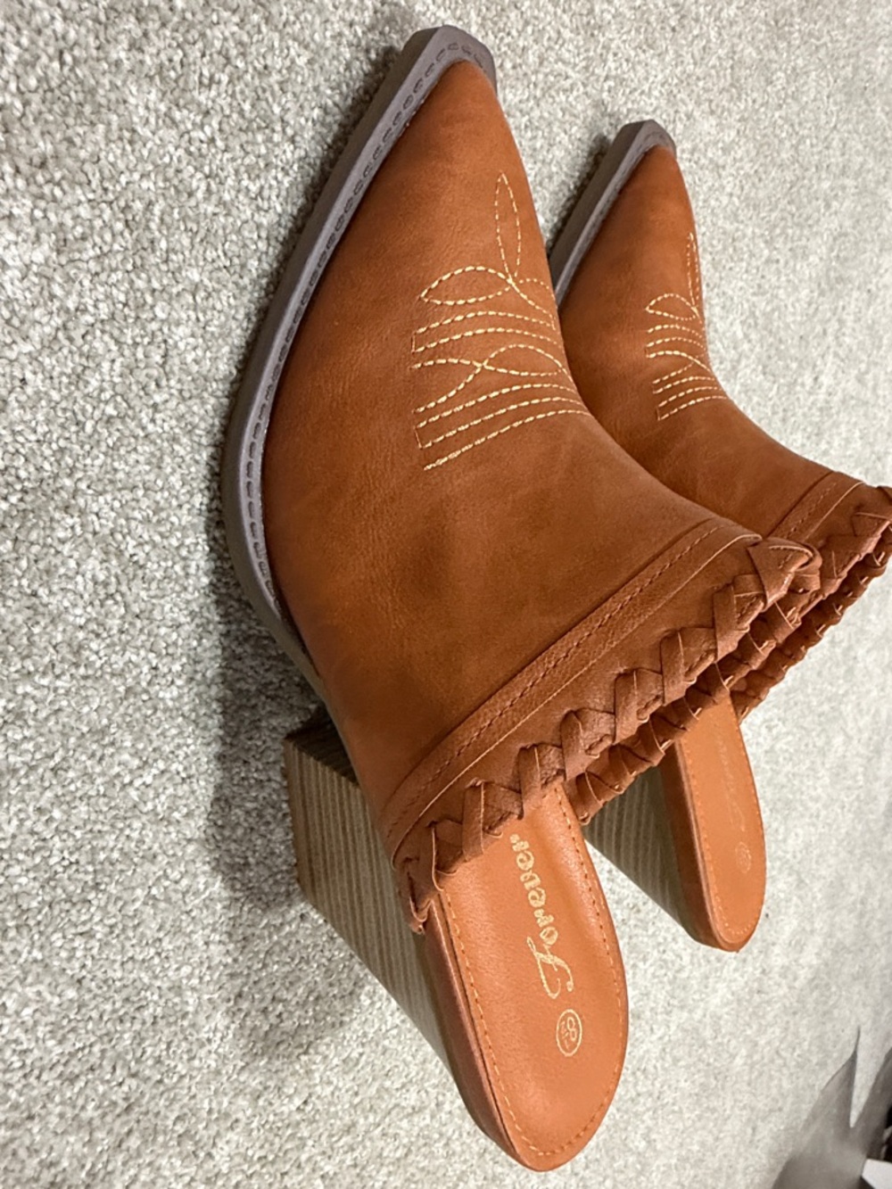 Forever Collectibles Tan Braided Western Mule Heels
